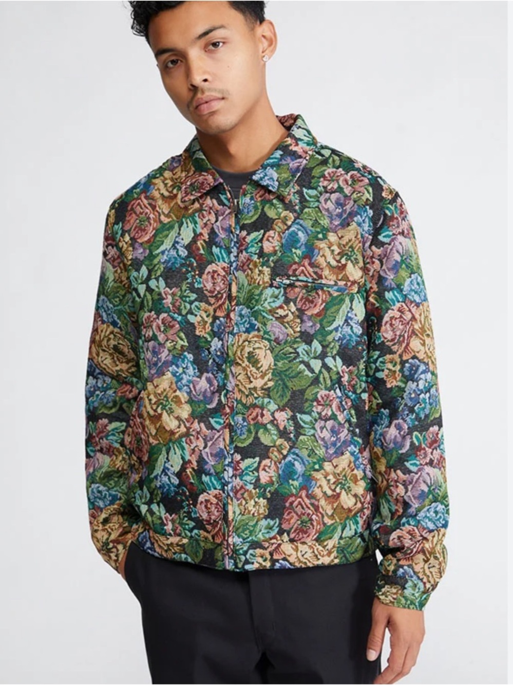 Pacsun Floral Jacquard Tapestry Gas Jacket Black Multi M